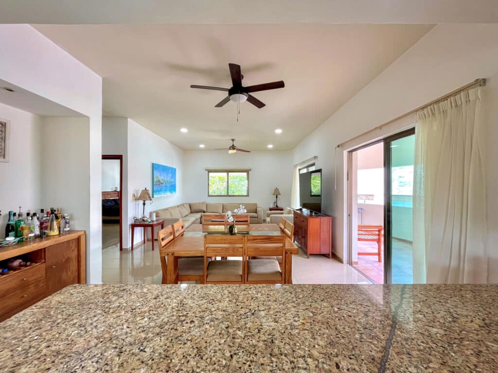 View of the living room from the kitchen