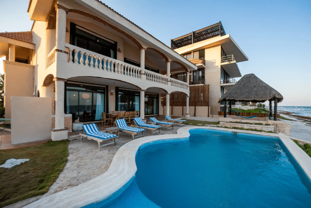 Casa 3 Palmeras beachfront villa in Tankah Bay, Tulum with panoramic Caribbean views